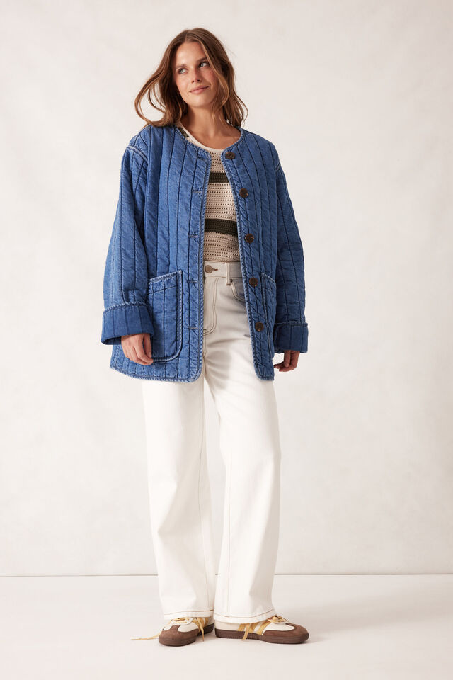 Comfy Quilted Jacket, FRESH INDIGO