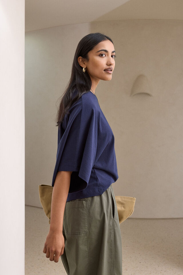 Lucy Relaxed Sleeve Tee, TRUE NAVY
