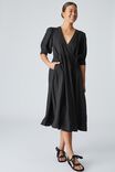 Linen Wrap Midi Dress, BLACK - alternate image 4
