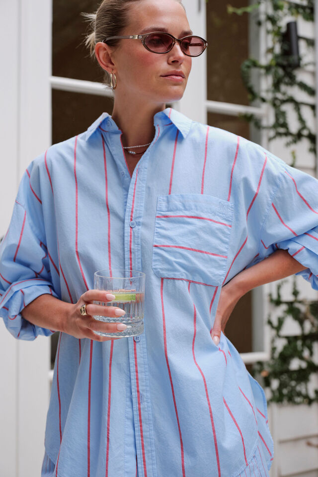 Peta Oversized Shirt, FRESH BLUE RED BOLD STRIPE