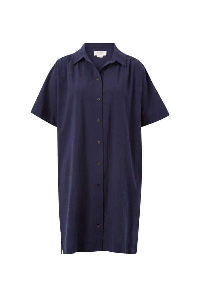 Mini Shirt Dress, NEW NAVY TEXTURED COTTON