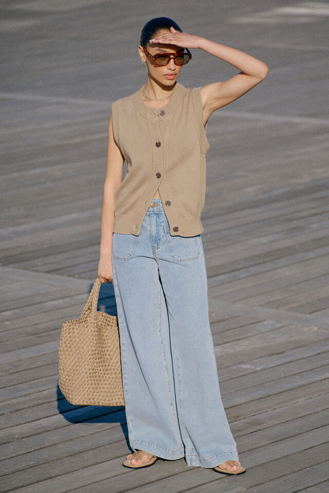Wide Leg Front Pocket Jean, VINTAGE BLUE