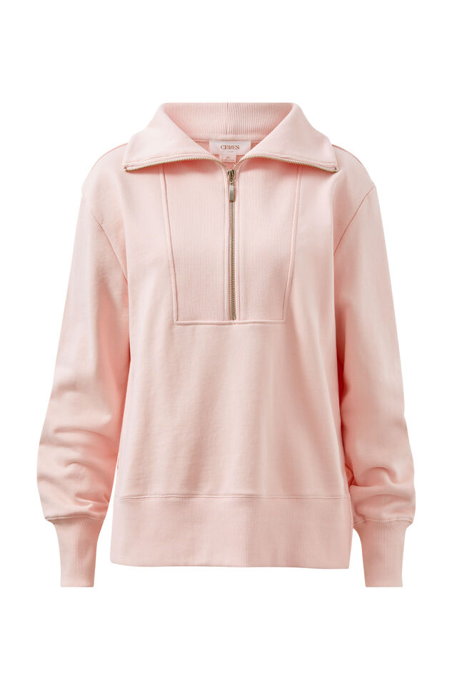 Isabella Half Zip Sweat, SHELL PINK