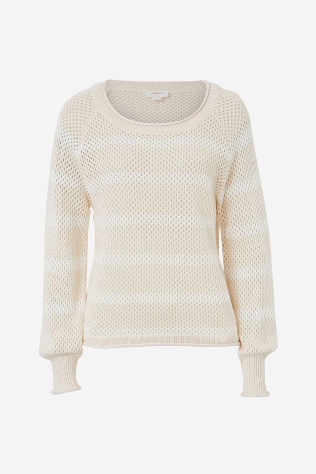 Mesh Knit Pullover In Organic Cotton, PARCHMENT AND WHITE