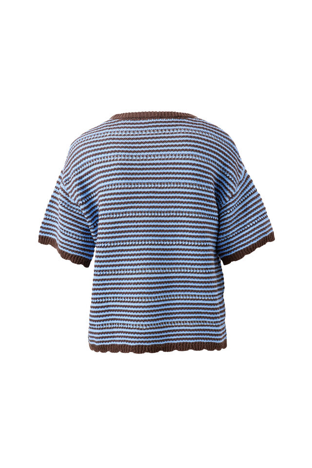 Nina Boxy Knit Tee, BRUNETTE SKY BLUE STRIPE