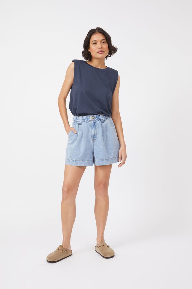 A-Line Short In Cotton Lyocell, VINTAGE BLUE