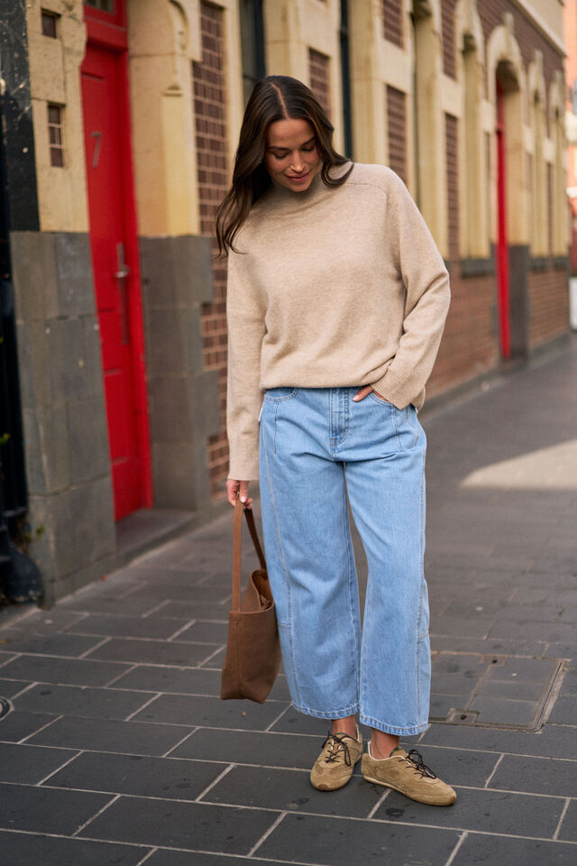 Alex Oversized Knit Funnel Neck Pullover, OAT MARLE