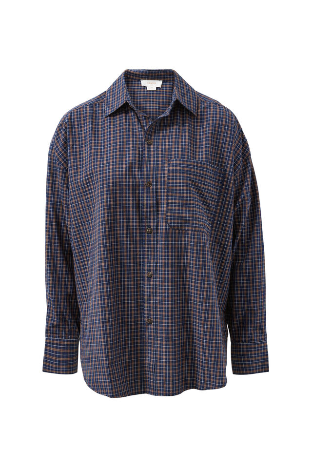 Peta Oversized Shirt, NAVY CHECK