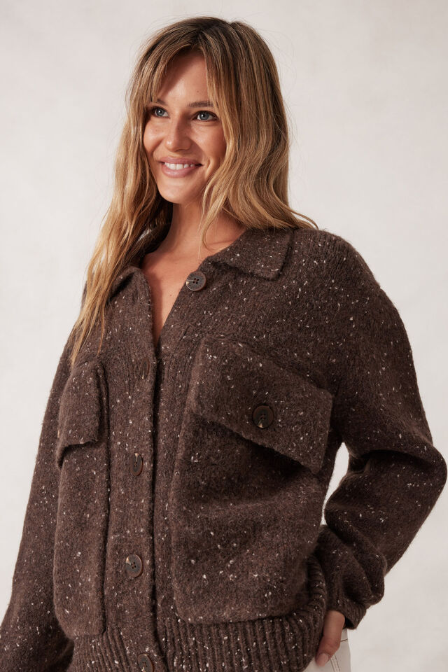 Knit Bomber Cardi, MUSHROOM NEP