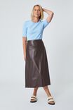 A Line Midi Skirt In Rescued Vegan Leather, WINTER CHOCOLATE