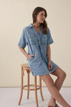Short Sleeve Mini Shirt Dress, MID BLUE DENIM - alternate image 5