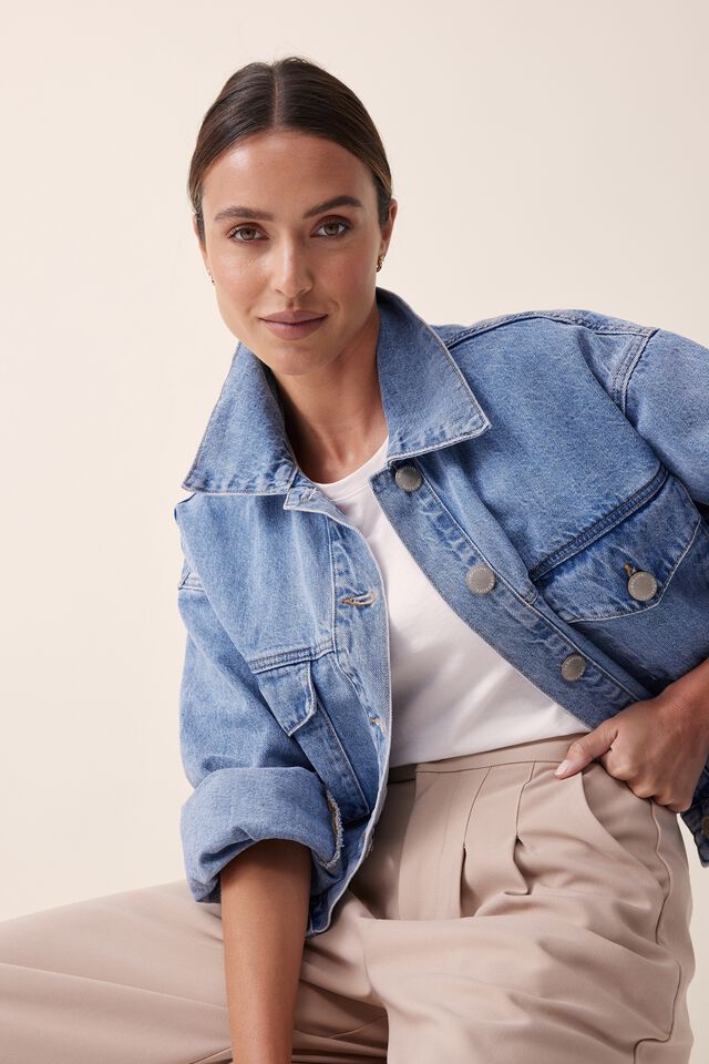 Cropped Denim Jacket, VINTAGE BLUE