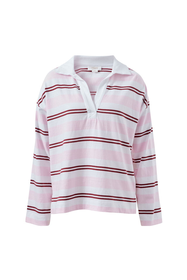Shelby Slouchy Rugby Top, SUNFADED PINK/MULBERRY STRIPE