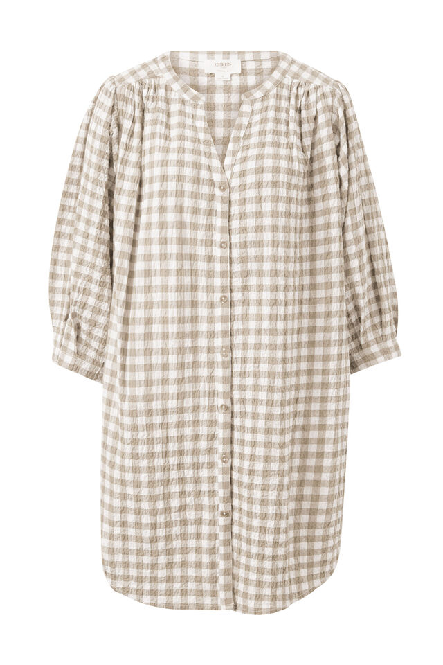 Crinkle Mini Dress, FIG GREEN WHITE GINGHAM