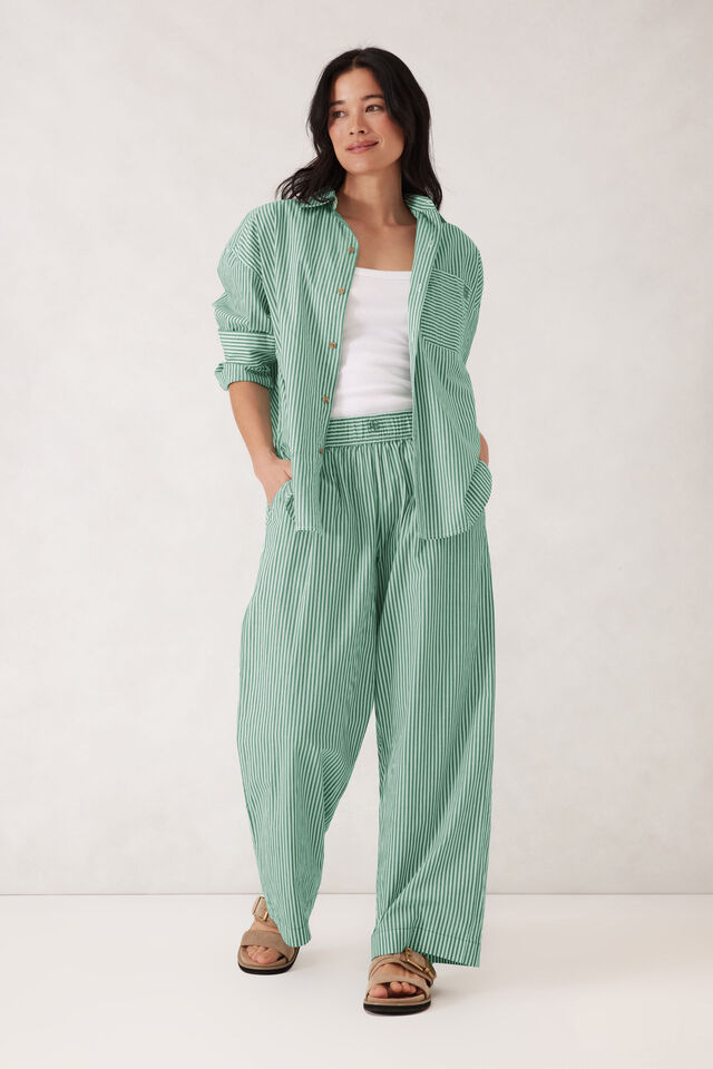 Peta Oversized Shirt, KELLY GREEN WHITE STRIPE