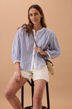 Woven Collarless Top, COLLEGE BLUE LADDER STRIPE - alternate image 4