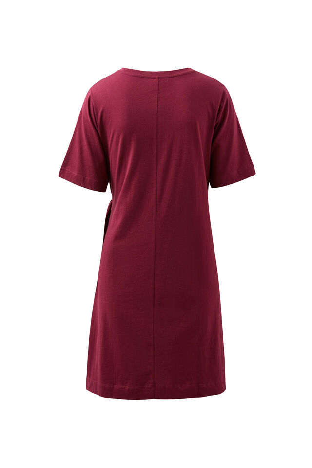 Agnes Tie Mini Tee Dress, POMEGRANATE