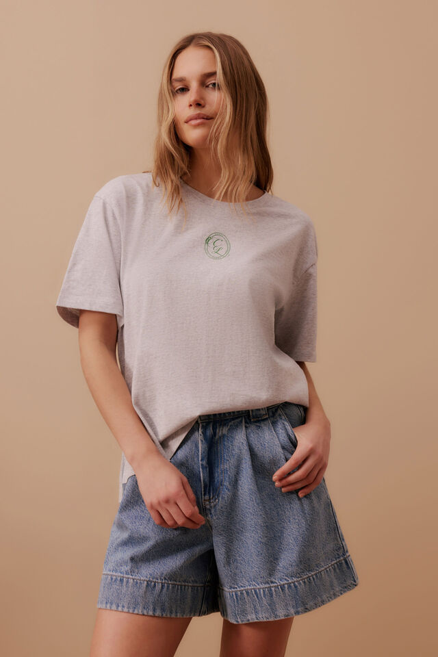 Stevie Slouchy Tee, CLOUD MARLE/CL CREST PRINT