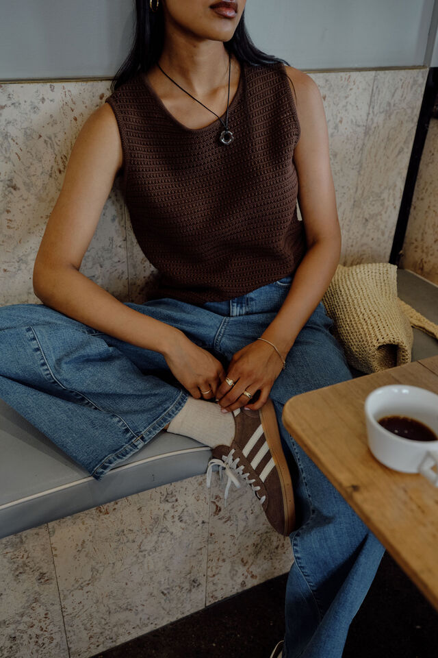 Margot Mesh Knit Tank, CHOCOLATE