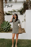 Short Sleeve Boxy Knit Dress, MOSS GREEN - alternate image 1