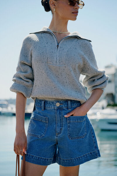 Slouchy Zip Knit, LIGHT GREY NEP