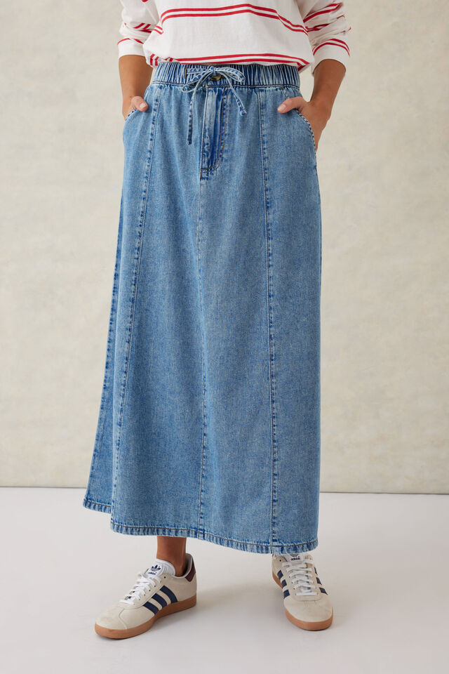 Panelled Maxi Skirt, WORN BLUE DENIM