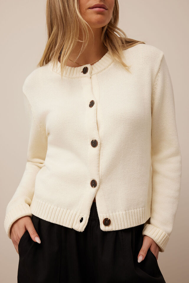 Nelly Long Sleeve Knit Cardi, EGGSHELL