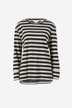 Organic Oversized Ls Cuff Step Hem Tee, GREY MARLE/BLACK MIDI STRIPE - alternate image 4