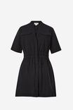 Utility Shirt Dress In Cotton Linen Blend, BLACK - alternate image 2