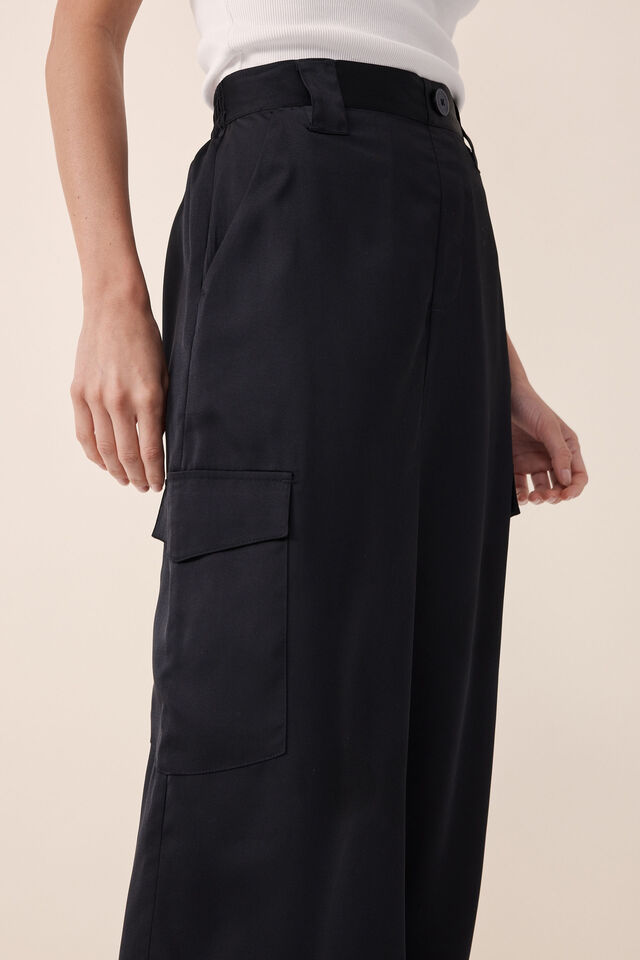 Satin Utility Pant, BLACK RECYCLED FIBRES