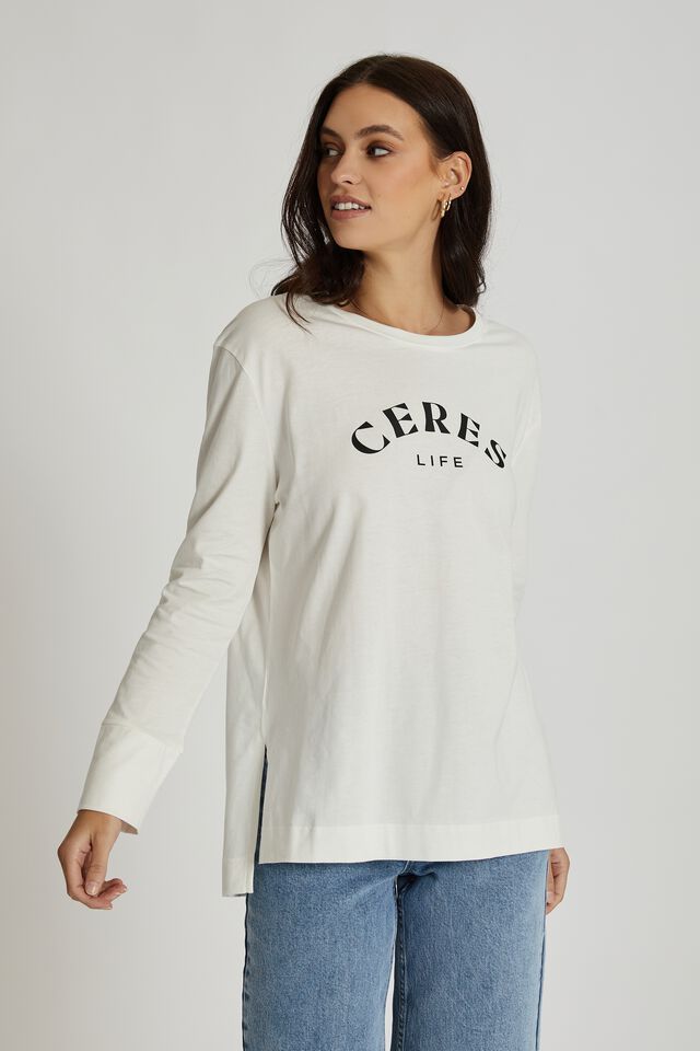 Organic Oversized Ls Logo  Step Hem Tee, WARM WHITE
