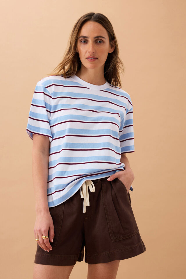 Stevie Slouchy Tee, POWDER/POMEGRANATE RETRO STRIPE