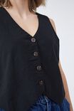 Vest In Cotton Linen Blend, BLACK - alternate image 4