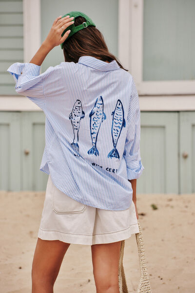 Miya Shirt, BLUE STRIPE FISH