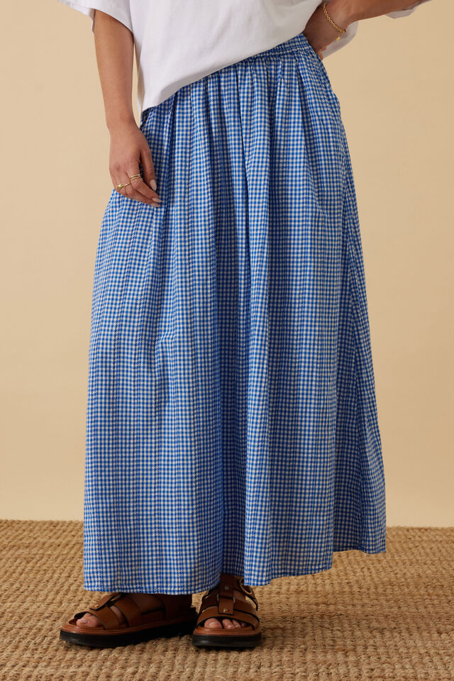 Florence Maxi Skirt, COBALT GINGHAM