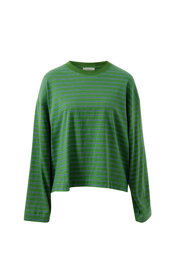 Beau Long Sleeve Slouchy Tee, BASIL/PRUSSIAN BLUE STRIPE