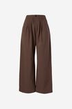 Wide Leg Pleat Front Pant In Cotton Linen Blend, BITTER CHOC - alternate image 2