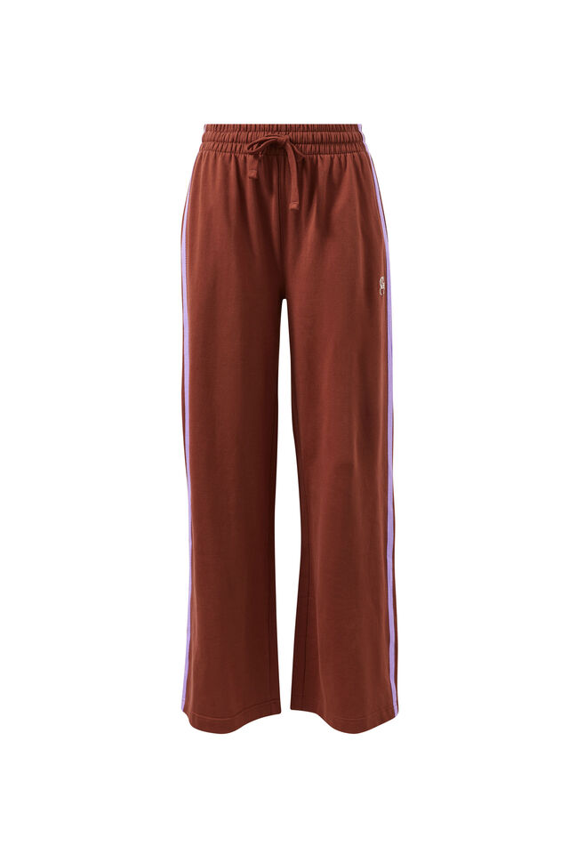 Gigi Wide Leg Terry Trackpant, BURNT TOFFEE ORCHID SIDE STRIPE