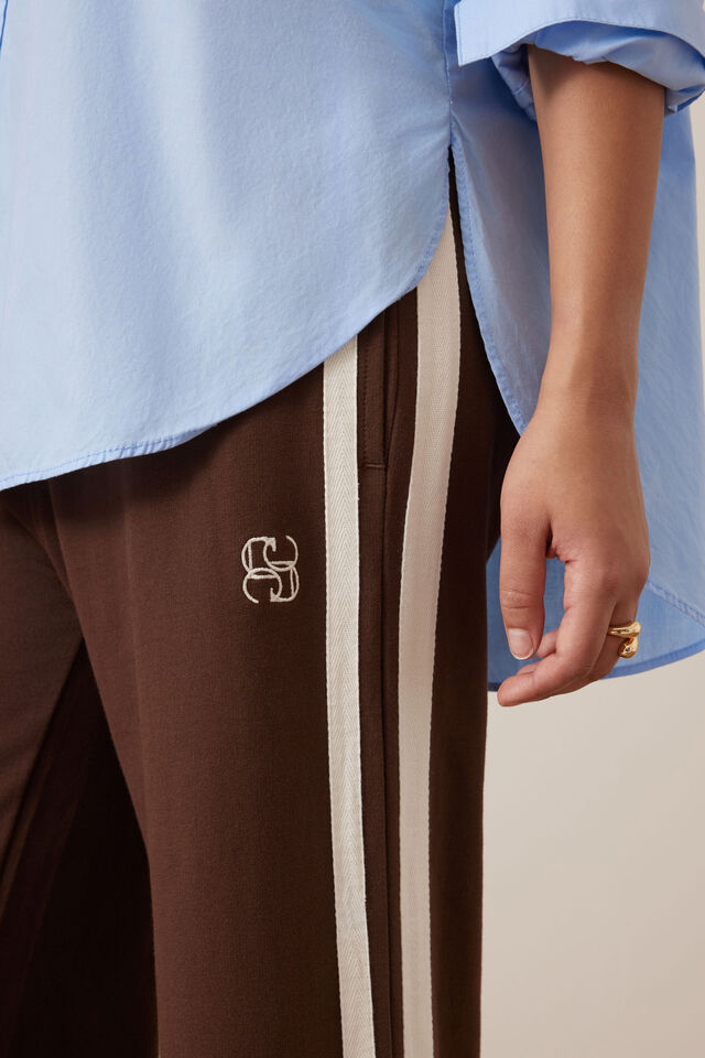 Gigi Wide Leg Terry Trackpant, CHOCOLATE SIDE STRIPE