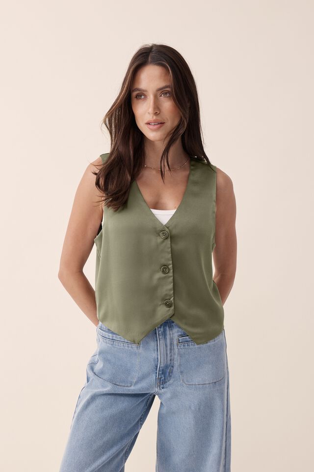 Satin Vest, SOFT OLIVE