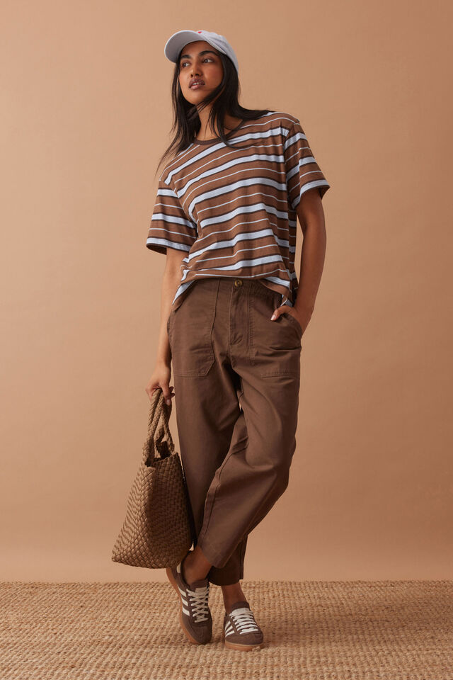 Stevie Slouchy Tee, CHALK/CHOC RETRO STRIPE