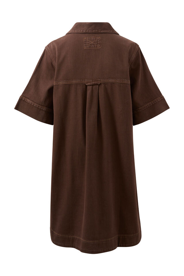Relaxed Shirt Dress, CHOCOLATE