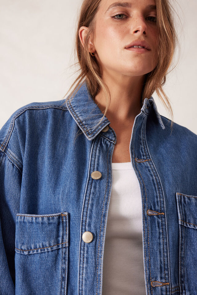Bobbi Side Pocket Denim Shacket, INDIGO