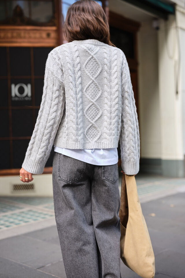 Enid Cable Knit Henley, SILVER MARLE