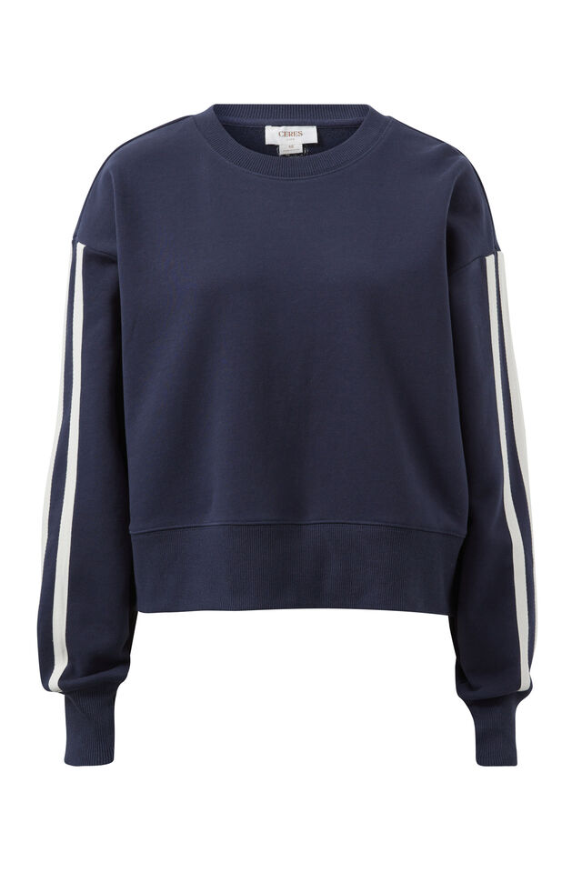 Sporty Slouchy Crew, NEW NAVY SIDE STRIPE