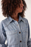 Long Sleeve Yoke Detail Midi Dress, VINTAGE BLUE - alternate image 6