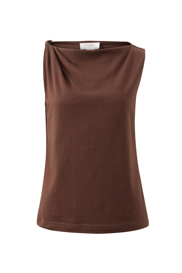 Tahlia Twist Strap Tank, CHOCOLATE