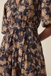 Puff Sleeve Midi Dress In Rescued Fabric, BLACK PAISLEY FLORAL - alternate image 5