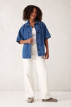 Short Sleeve Denim Shirt, MID INDIGO - alternate image 5