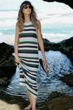 Textured Multi Stripe Knit Midi Dress, AQUA PINE NAVY STRIPE - alternate image 1